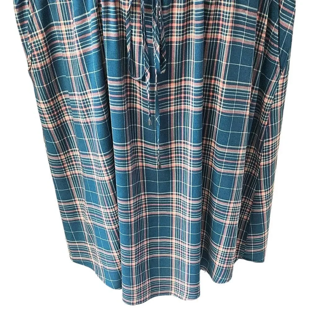 TORRID Blue & Pink Plaid Long Sleeve Stretch Challis Zip-Front Midi Dress 2X